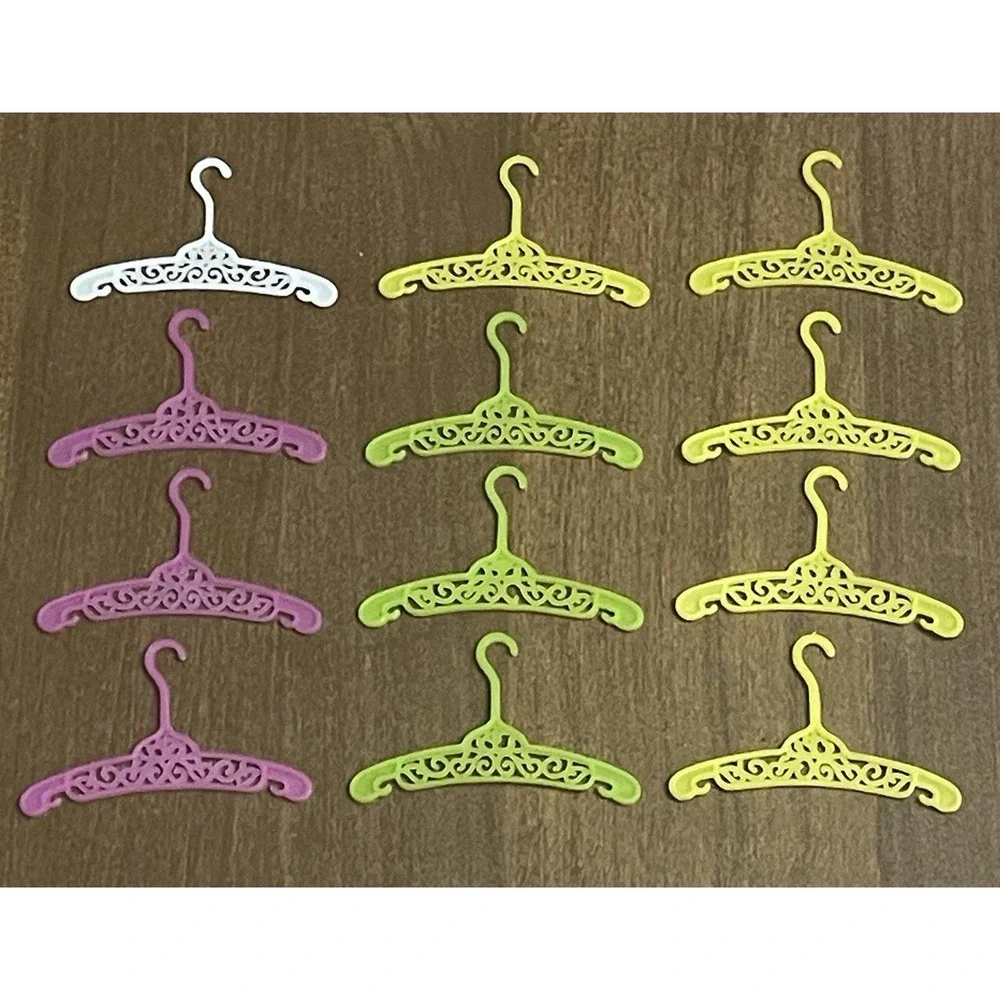 Vintage 1980s Barbie Ornate‎ Scroll Hangers Lot of 12 Neon Pink Green Yellow